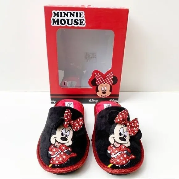 Disney Minnie Mouse Red & Black Slippers with Gift Box - Picture 10 of 12